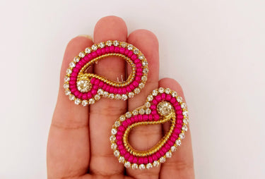 5 Paisley Appliques In Magenta Pink Beads and Rhinestones, Gold Paisley Appliques, Beaded Applique